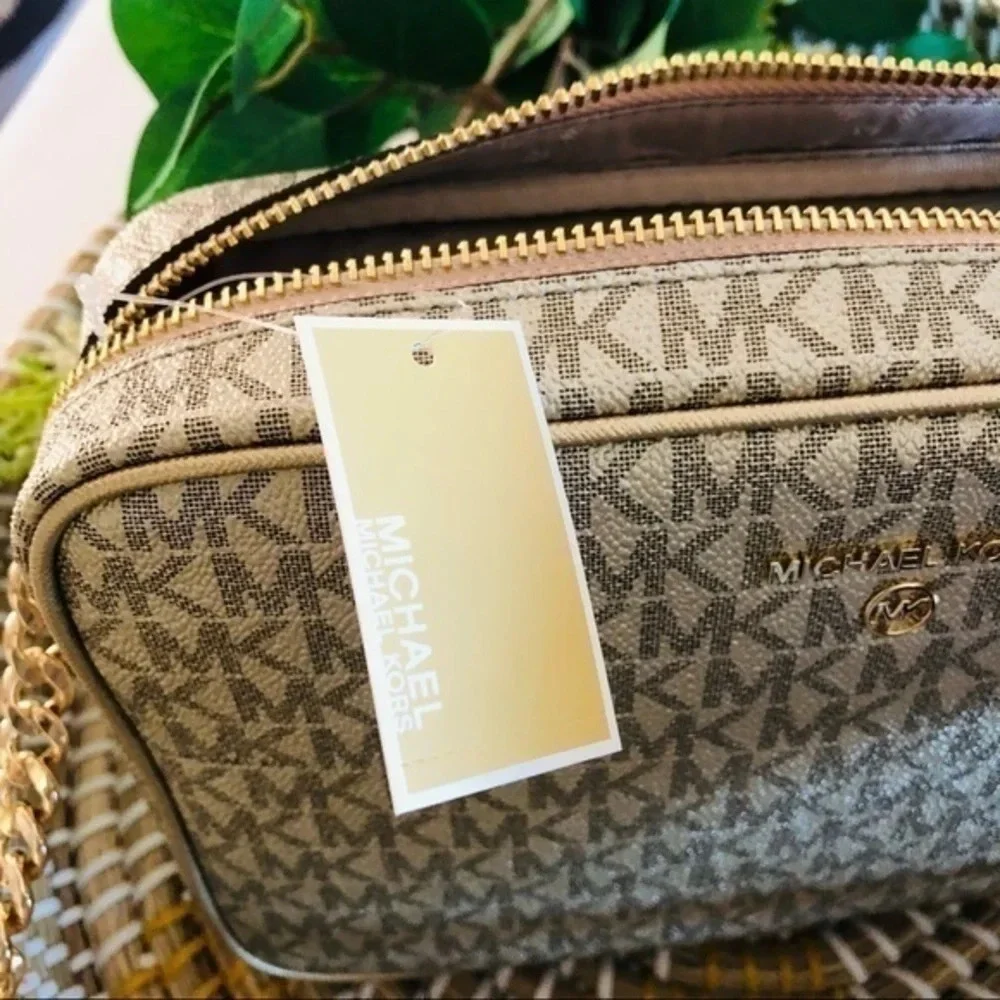 Michael Kors Large Logo Crossbody Bag MK Signature Brown NWT